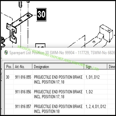 Teile Nr. 911816057 PROJEKTIELEN ENDENPOSITION BREMME für Sulzer-Weaving Loom Ersatzteile,MRO-Versorgung für Stoffanlagen